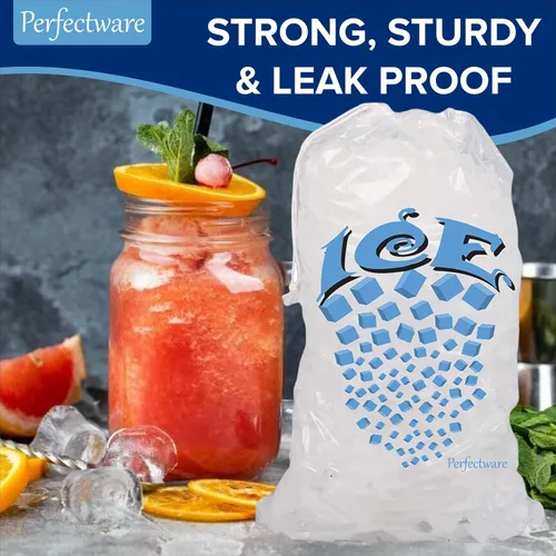 Vista 3 de Perfectware - Bolsas de hielo con cordón de 5 libras con asa de hilo de algodón - Paquete de 50