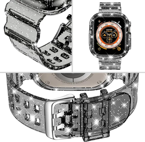 Vista 140 de DABAOZA - Correa transparente compatible con Apple Watch con estuche protector, correa deportiva de TPU con brillo para mujeres y hombres