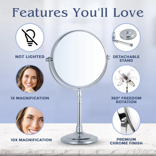 Vista 3 de Mirrorvana - Espejo de maquillaje de doble cara, 8 pulgadas, con aumento de 1X y 10X