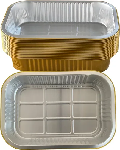 Vista 10 de Sartenes de papel de aluminio de SuiXinCook con tapas, 10 unidades, resistentes, 2 libras, sartén pequeña de papel de aluminio de 8.5"×6