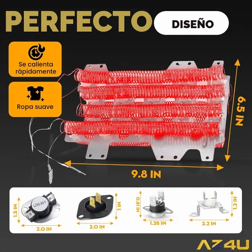 Vista 2 de Elemento calefactor del secador substituye para Samsung DV45K6500EV/A3
