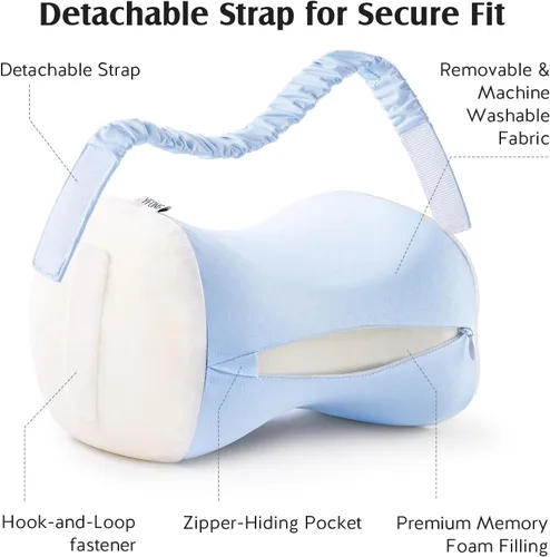 Vista 7 de YFONG Almohada de rodilla para dormir de lado, almohada transpirable de espuma viscoelástica con correa ajustable para embarazo, alineación