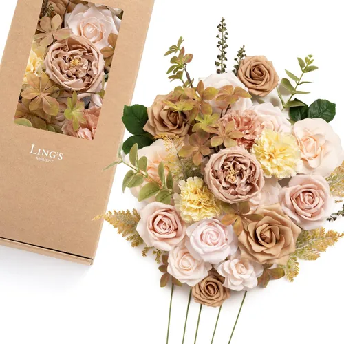 Vista 32 de Ling's moment Caja de flores artificiales de color rosa, sorbete tropical Grn-sorbete Tropical