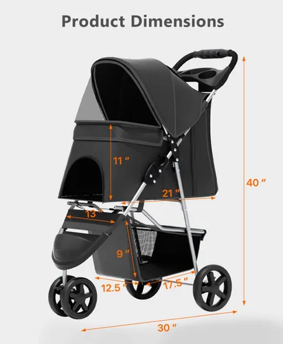 Vista 8 de OS MOTOR - Carriola para mascotas con 3 ruedas para mascotas pequeñas/medianas, portavasos plegable y portátil para perro gato cachorro gatito