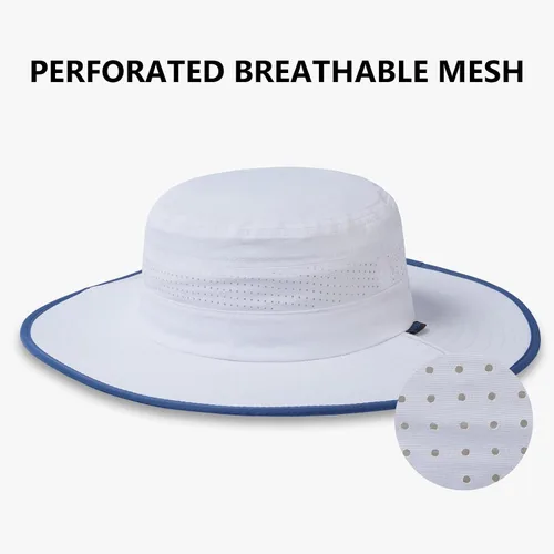 Vista 4 de Sombrero de cubo de sol con ala plegable UPF 50+ resistente al agua con malla perforada láser ajustable para hombres y mujeres al aire libre Blanco