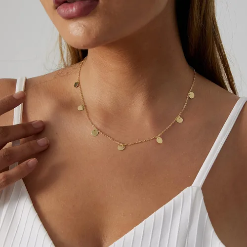 Vista 5 de MIDEEO - Collares con colgante de hoja de oro de 14 quilates para mujer, gargantilla con moneda o sol, medallón delicado con luna y estrella