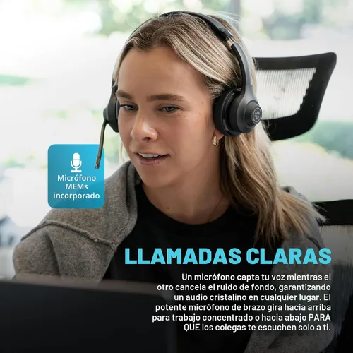 Vista 3 de JLab Go Work Gen 2 - Auriculares inalámbricos con micrófono, auriculares Bluetooth para PC con más de 55 horas de reproducción y conexión multipunto