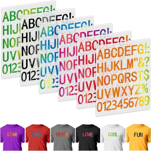 Vista 9 de 24 hojas de 1056 letras para planchar para ropa, parches de vinilo de transferencia de calor de 2 pulgadas, 6 colores, parches de vinilo
