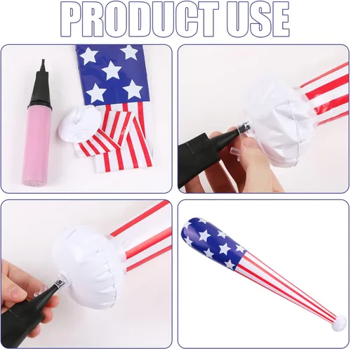Vista 3 de EVERMARKET 2 unidades de bate inflable de béisbol y béisbol con bandera estadounidense, pelota de playa, regalos de fiesta temática deportiva