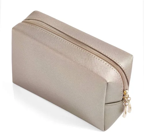Vista 14 de Bolsa de cosméticos de piel sintética para mujer, bolsa de maquillaje minimalista para uso diario, bolsa de almacenamiento portátil, pequeña bolsa