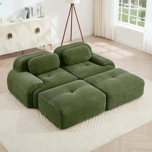Vista 45 de Sofá moderno comprimido sin armazón de 116", sofás seccionales de 3 plazas para sala de estar, sofá seccional modular de pana verde nube, espuma