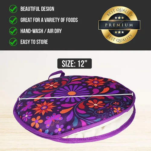 Vista 3 de Sophix Bolsa para calentar tortillas, tamaño grande de 12 pulgadas, este soporte de tela con aislamiento térmico mantiene las tortillas, el pan Naan