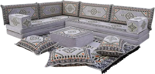 Vista 25 de arabicsofa Asiento de suelo oriental gris - Juego de cojines modulares hechos a mano para sala de estar
