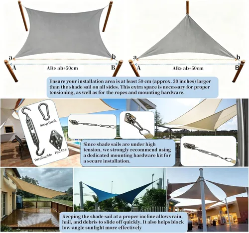 Vista 7 de Toldo rectangular de 10 x 13 pies (gris frío) - Bloqueo UV para patio y exteriores Resists Aging From Sun &Rain，Block UV 90%+ ，Cools 8—15℃，For
