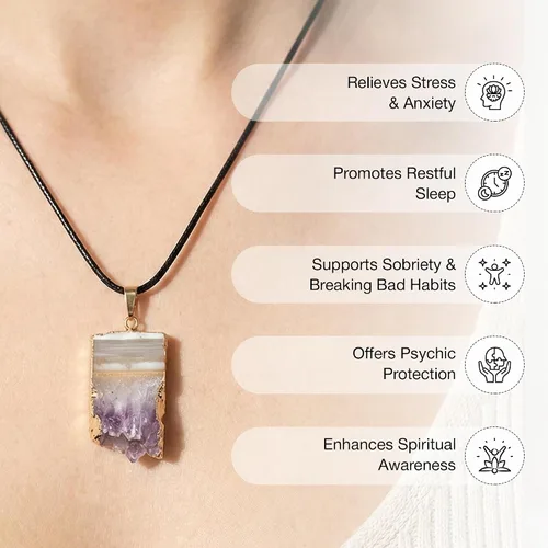 Vista 5 de Ayana Crystals Collar de geoda de amatista, auténtica joyería de piedras preciosas hechas a mano, signo del zodiaco de febrero, alineación