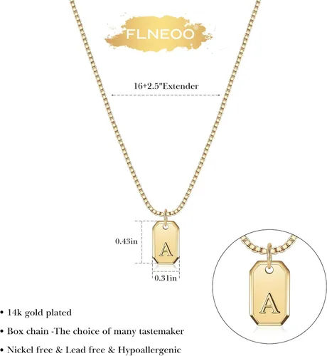 Vista 2 de FLNEOO Gold Necklace for Women, Dainty 14K Gold Plated Letter Pendant Necklace Non Tarnish Gold Jewelry Initial Necklace for Women Trendy