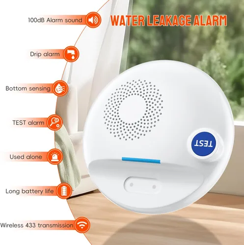 Vista 2 de PILSAMAS Detector de fugas de agua inalámbrico, funciona de forma independiente o con concentrador inteligente, sensor de fugas de agua de sirena