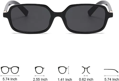 Vista 2 de Ridering Lentes de sol cuadrados retro de los años 90 para mujeres y hombres, lentes de sol pequeños y estrechos vintage con protección UV
