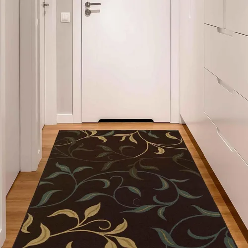 Vista 54 de Ottomanson, colección OttoHome, tapete para corredor con diseño azul claro y damasco (antiderrapante), parte trasera de goma Floral Beige