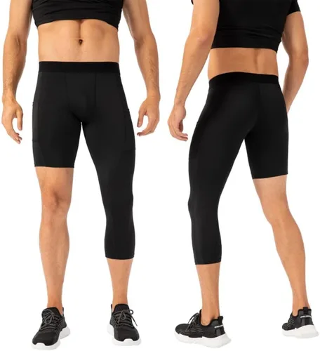 Vista 49 de Pantalones de compresión para hombre, mallas de compresión de una pierna para baloncesto, capri 3/4, leggings atléticos, capa base de secado fresco