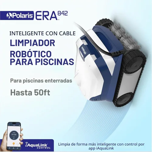 Vista 2 de Polaris ERA 842 - Limpiador robótico inteligente de piscina Aspirador de piscina con cable con control y programación de aplicaciones Escalada