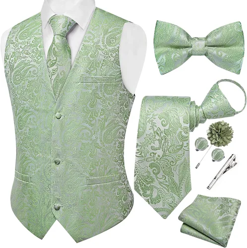 Vista 25 de DiBanGu Conjunto de chaleco de traje de cachemira y corbata preatada para Dorado y Negro