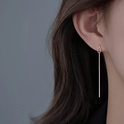 Vista 2 de SLUYNZ Aretes de cadena de plata de ley 925 para mujeres, adolescentes, aretes largos colgantes, aretes de línea con borla