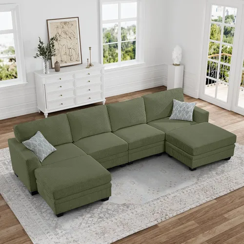 Vista 17 de Legend Vansen - Sofá modular de gran tamaño, sofá de pana en forma de U/L con otomana, asiento profundo y cojín extraíble, fácil montaje para sala