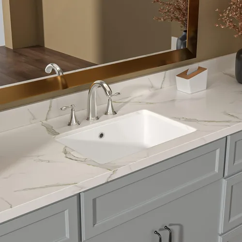 Vista 2 de Lordear Fregadero de baño de 18 x 12 pulgadas para empotrar bajo encimera, fregaderos de tocador rectangulares de cerámica de porcelana blanca pura