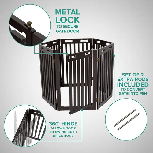 Vista 3 de Arf Pets Puerta independiente para perros con puerta, 6 paneles de valla de madera configurable de 360°, 120 pulgadas de ancho, 31.5 pulgadas