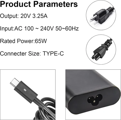 Vista 2 de Cargador de portátil USB C de 65 W y 45 W para Dell USB C, Dell XPS 12, XPS 13, Latitude 3540 5420 5430 5440 5450 5520 5530 5540 5550 7400 7410 7420