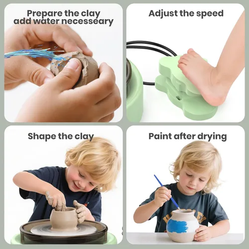 Vista 7 de Skirfy Mini Rueda de Alfarería para Principiantes Adultos con Pedal de Pie 9.5" Máquina de Cerámica para Niños Arte Manualidades Kits que Brillan