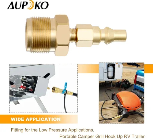 Vista 2 de Aupoko Enchufe de desconexión rápida de propano de 1/4 pulgadas, con adaptador de propano para tanque de botella de 1 libra, convertidor de enchufe