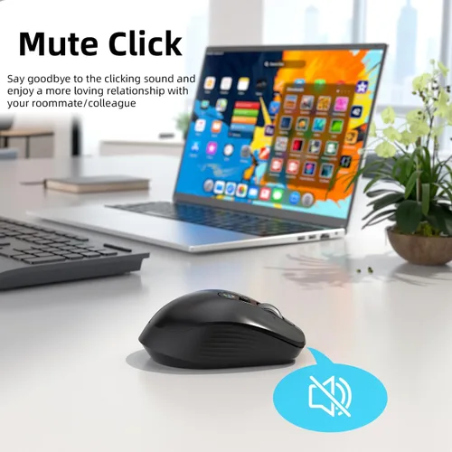 Vista 4 de INFINMIND Ratón Bluetooth inalámbrico, multidispositivo (BT1/BT2 + USB de 2.4 G) para laptop, iPad y Mac, desplazamiento de 4 vías con botones