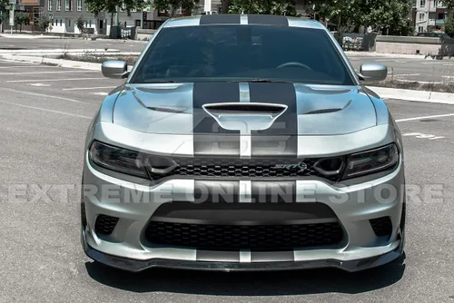 Vista 4 de Repuesto para Dodge Charger 2015 SRT Style 3 piezas parachoques delantero inferior divisor de labio (plástico ABS - negro plano)