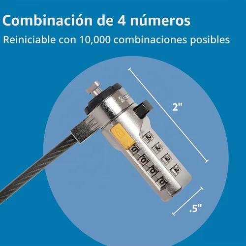 Vista 2 de Kensington Cable de Combinación con Barra en T Ranura de Bloqueo Estándar para Laptops, Contraseña Restablecible de 4 Dígitos con Cable de 6 Pies