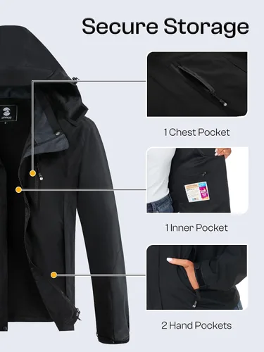 Vista 5 de Chaqueta impermeable para mujer, ligera, para exteriores, con capucha extraíble