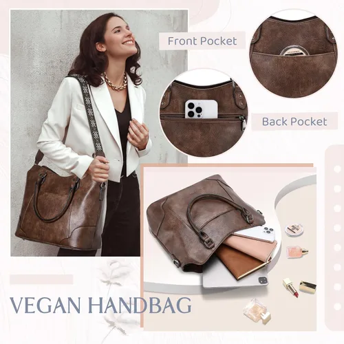 Vista 4 de RAVUO Bolso Hobo para mujer, bolso de mano de cuero vegano con asa superior, bolso de hombro elegante para mujer, bolso cruzado con correa