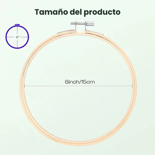 Vista 3 de Caydo Aro de bordado de 3 piezas con herramienta de tornillo de metal, aros de bordado de bambú de 6 pulgadas para bordar y coser, aro de punto