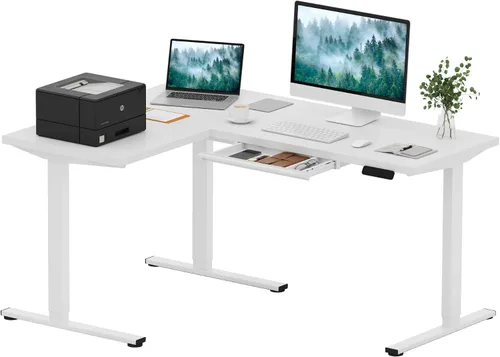 Vista 24 de SANODESK - Escritorio de pie en forma de L, altura ajustable, escritorio de esquina eléctrico, mesa de computadora ajustable de 63 x 48 pulgadas