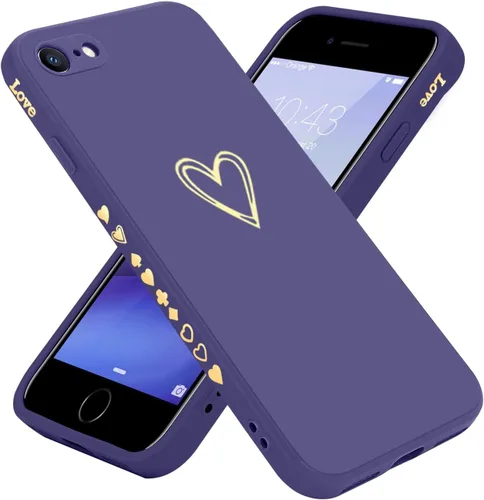 Vista 8 de Teageo - Funda bonita para iPhone SE 2022, SE 2020, iPhone 7, iPhone 8, beige For Women Girls, Luxury Heart Phone Case