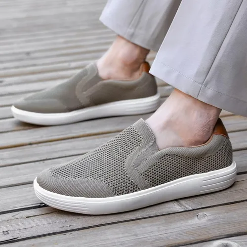 Vista 5 de konhill Zapatos deportivos sin cordones para hombre, mocasines de punto para caminar, espuma viscoelástica, para conducir, trabajo, patinaje