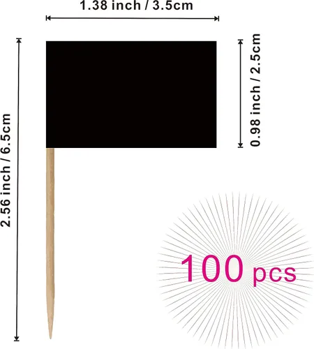 Vista 2 de Bandera de palillo de dientes en blanco para decoración de alimentos, 100 unidades (negro)