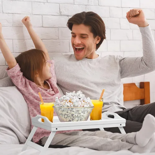 Vista 2 de Bandeja de cama con patas plegables y asas, bandeja de comida para desayuno, uso en sofá, cama, para comer, dibujar, servir alimentos, como