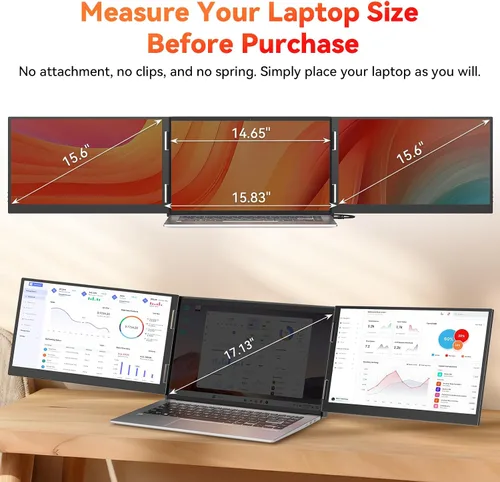 Vista 9 de HotYeah Extensor de pantalla para portátil (solo Windows), monitor doble extendido 1080P de 15.6 pulgadas, pantalla de viaje USB-C para portátil