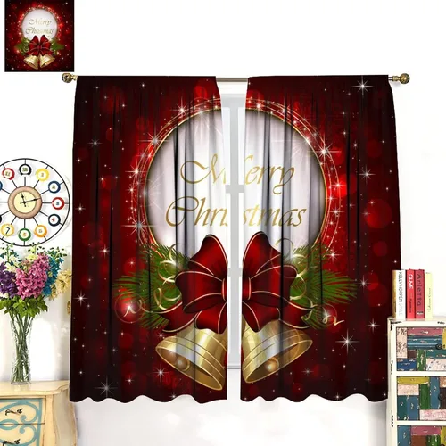 Vista 3 de Cortina opaca de Navidad para ventana, campanas de Navidad, festivales, decoración de atmósfera, cortina para sala de estar, habitación