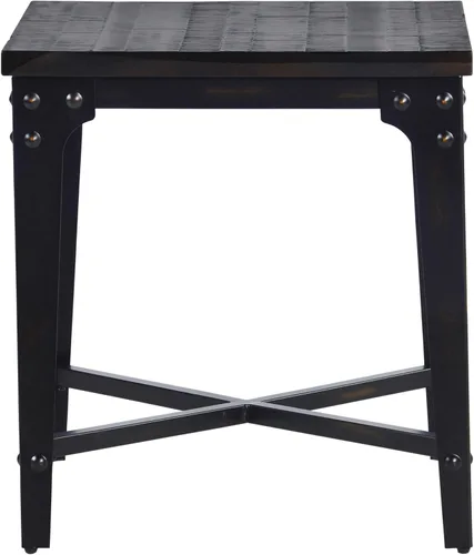 Vista 4 de Steve Silver Sherlock Mesa auxiliar cuadrada de estilo industrial, madera maciza maciza con base de hierro, acabado envejecido, mesa auxiliar