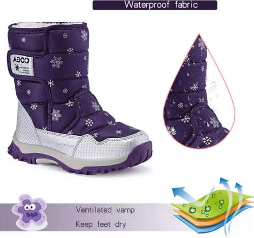 Vista 2 de JACKSHIBO Botas de nieve impermeables para niñas y niños (chiquitos y grandes)