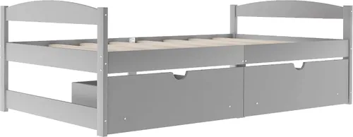 Vista 6 de Merax Cama clásica de día de madera maciza con cajones de almacenamiento, cama de plataforma para sala de estar, tamaño individual, gris