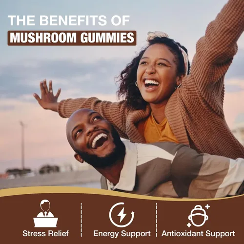 Vista 5 de Gomitas de hongos para adultos, suplemento de 10 mezclas de hongos con melena de león, cordyceps, reishi, chaga y cola de pavo para concentración